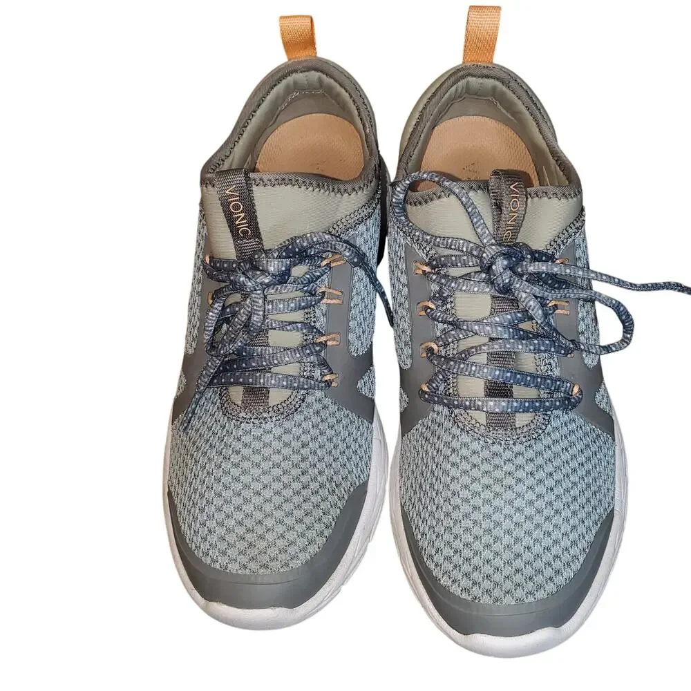 Vionic Alma Women’s 9.5 Blue Gray Cotton Textile Mesh Walking Shoes Orthotic
